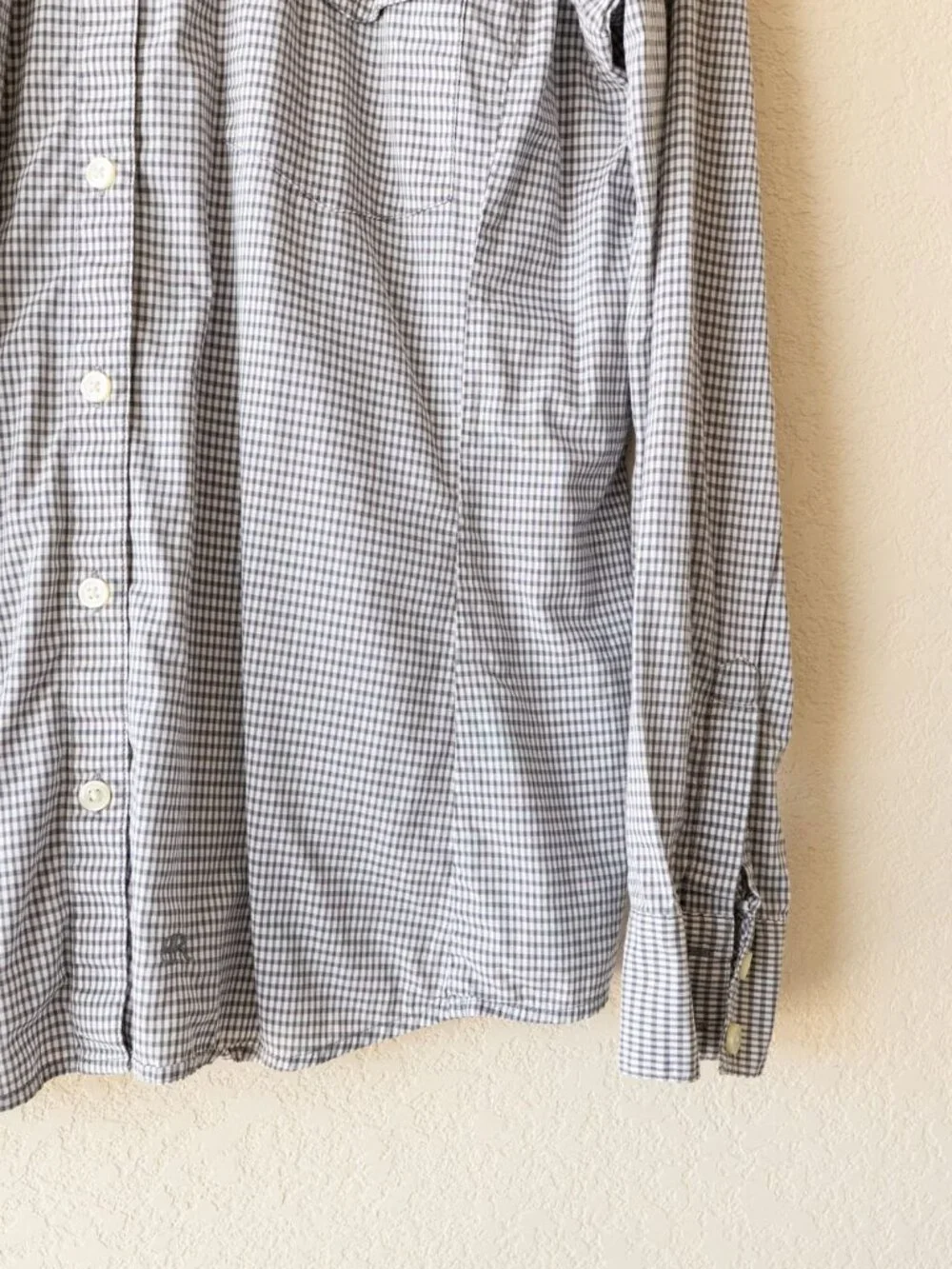Banana Republic Soft Wash Gingham Shirt Mens L Granite Blue Cotton Button Down